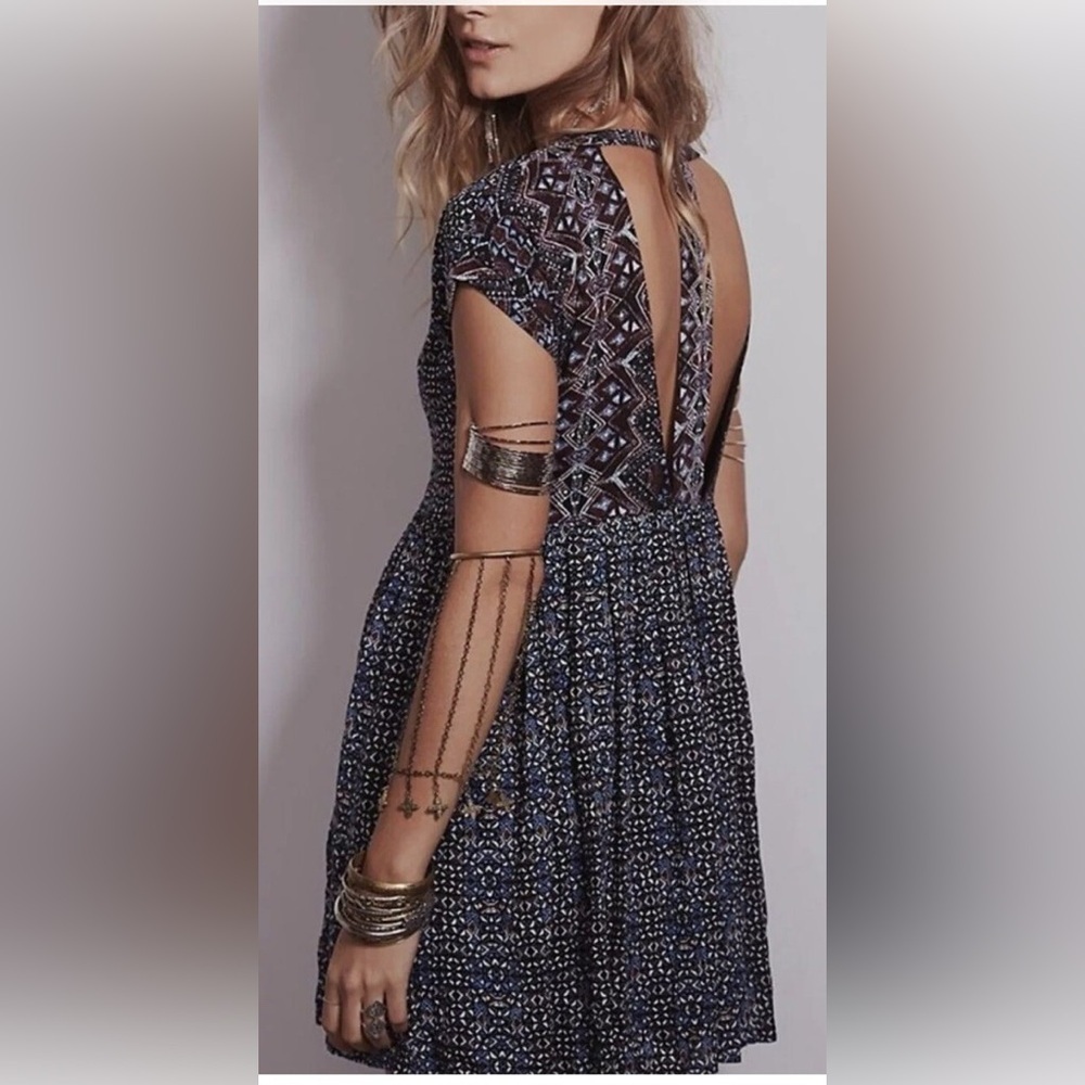 Free People Navy and Burgundy Mini Dress